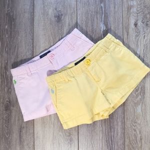 2 pair POLO Ralph Lauren girl's chino pink, yellow shorts Size 4